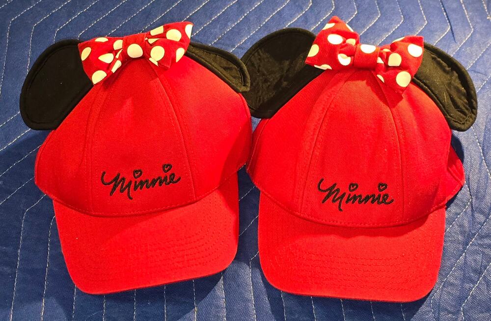 Disney Minnie Mouse Ear Hat Lot 2 Kids Adjustable Snapback Red Bow Cap